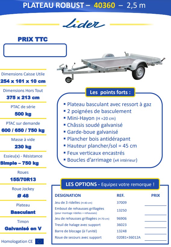 Plateau Robust 40360 Lider Fiche Technique