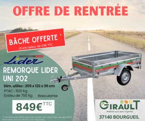 BACHE OFFERTE - REMORQUE LIDER UNI 202