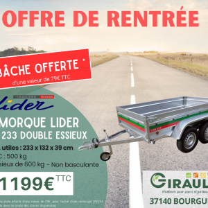 BACHE OFFERTE - REMORQUE LIDER UNI 233 DOUBLE ESSIEUX